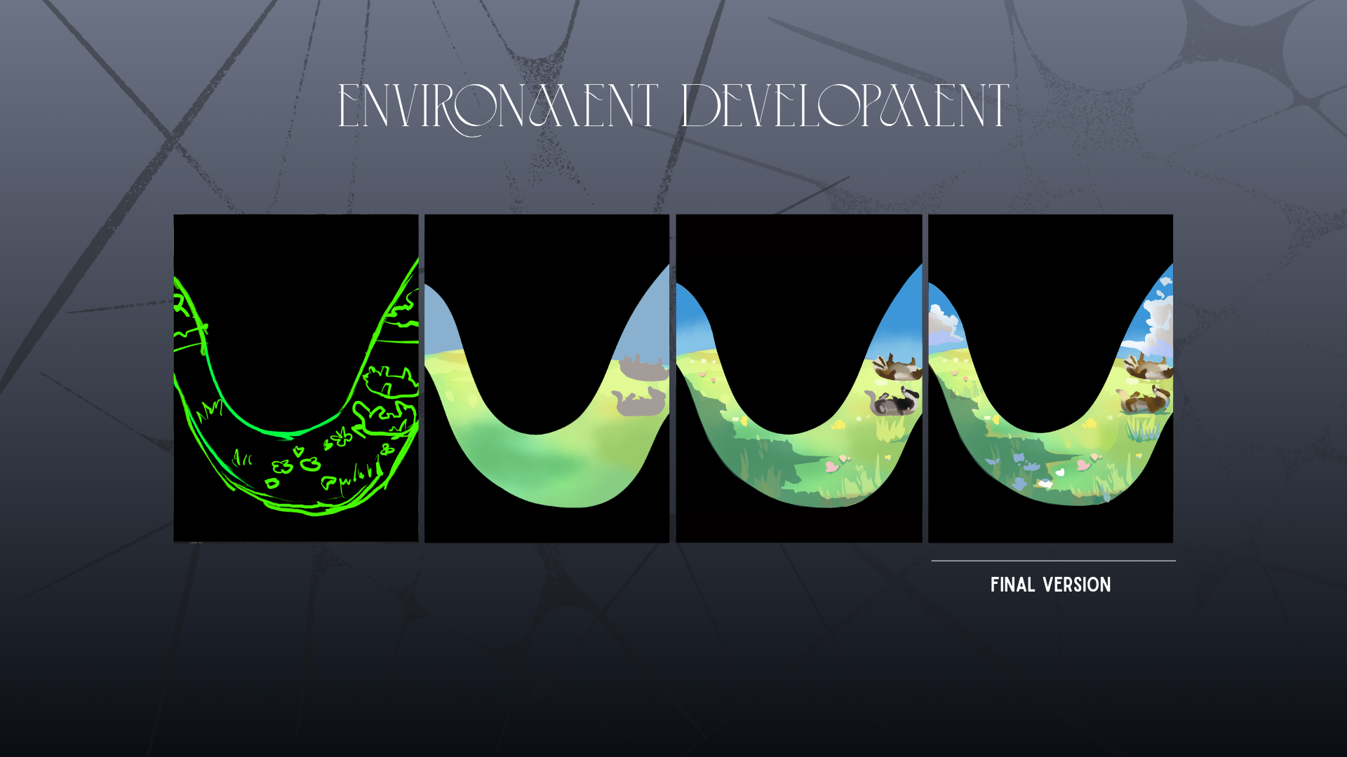 Environment development — badger meadow illustration progression for Environmental Awareness Poster Series