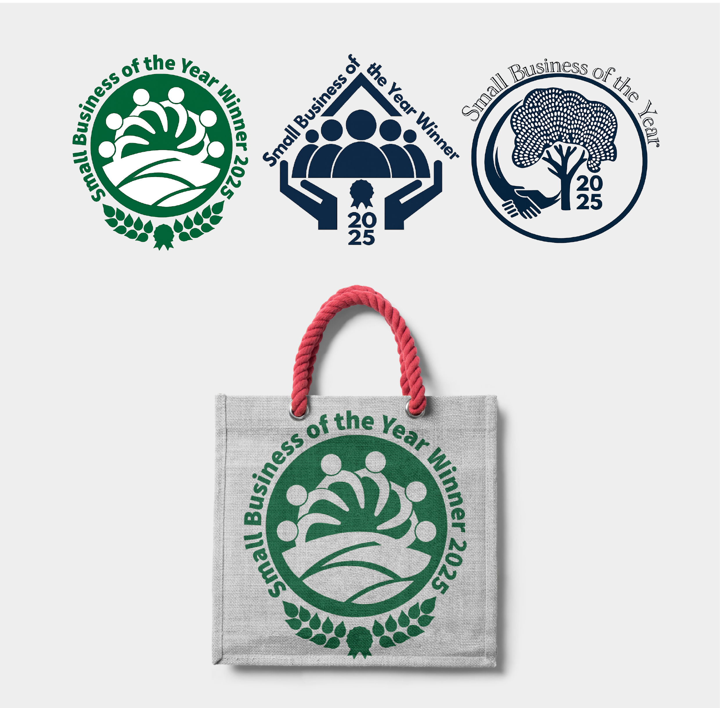 Small Business Award tote bag logo concepts and product mockup